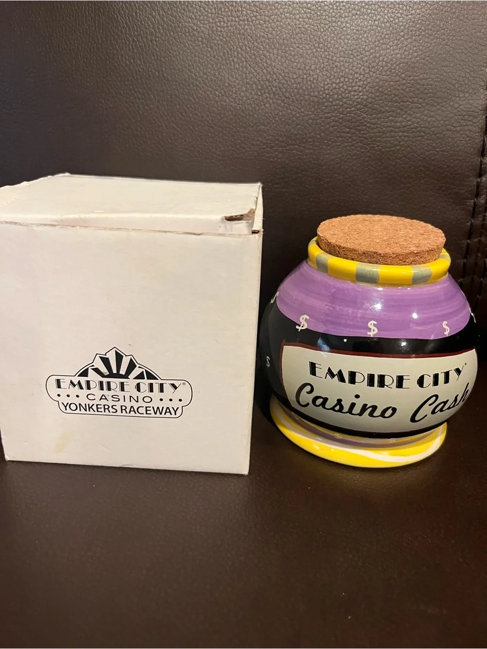 Empire City Casino Cash Ceramic Jar - Purple & Yellow